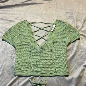 Double Zero Olive Green Crop Top LARGE
crochet lace up back Sweater jrs NWT F-01